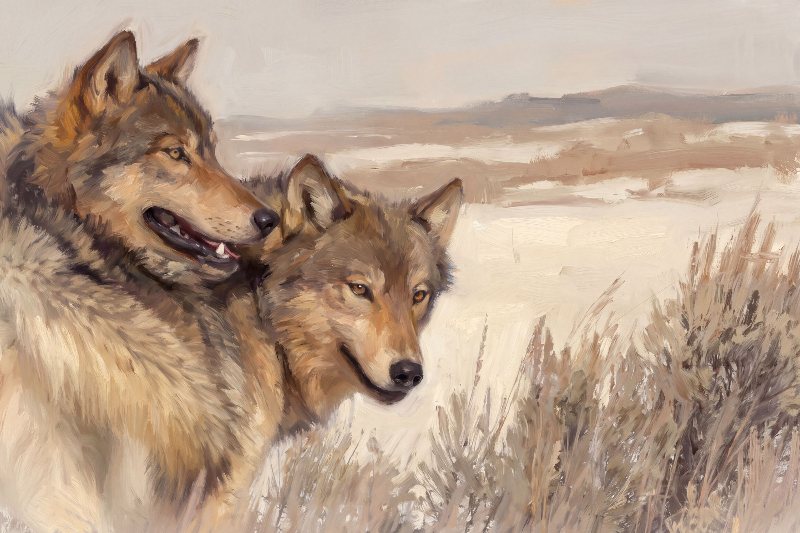 Two Wolves in Sagebrush